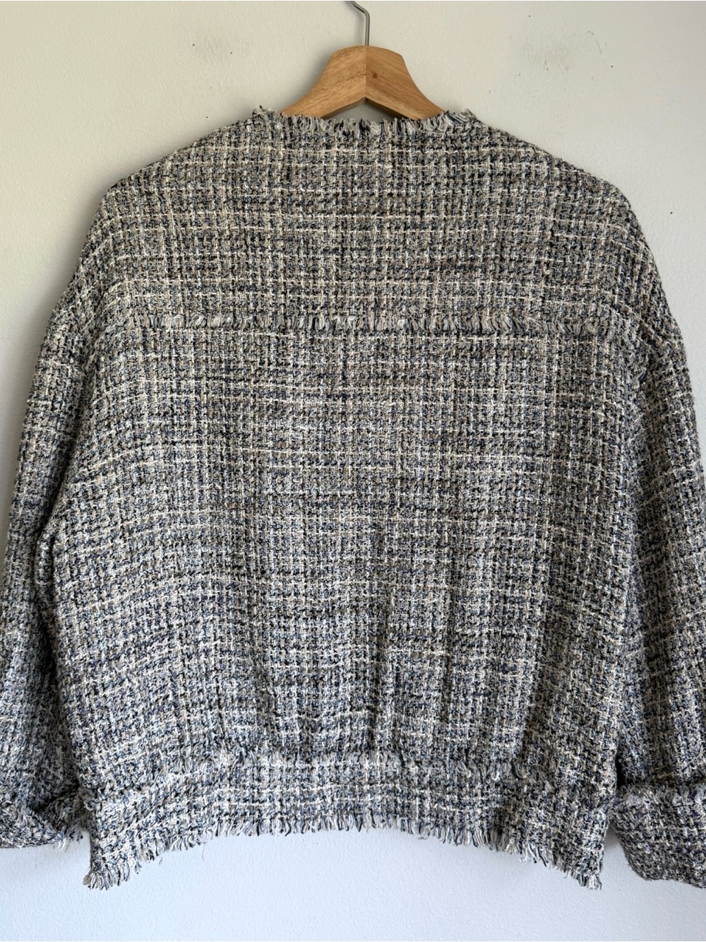Massimo Dutti Tweed Jacket in Black, Cream and Light Blue - Picture 4 of 7
